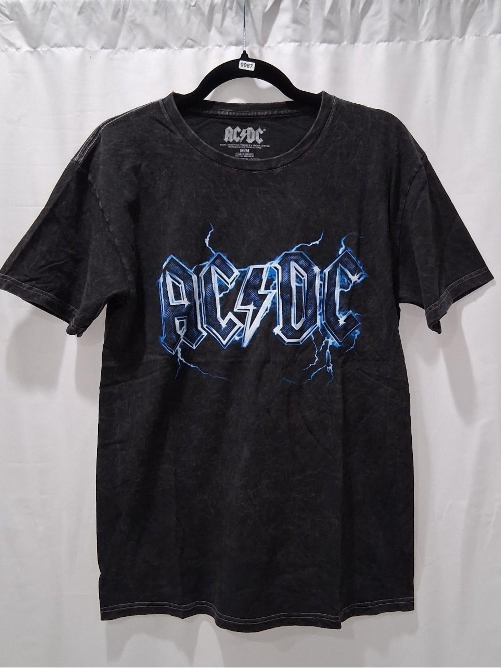 AC/DC Black Short-Sleeve Tee with Blue Lightning Logo